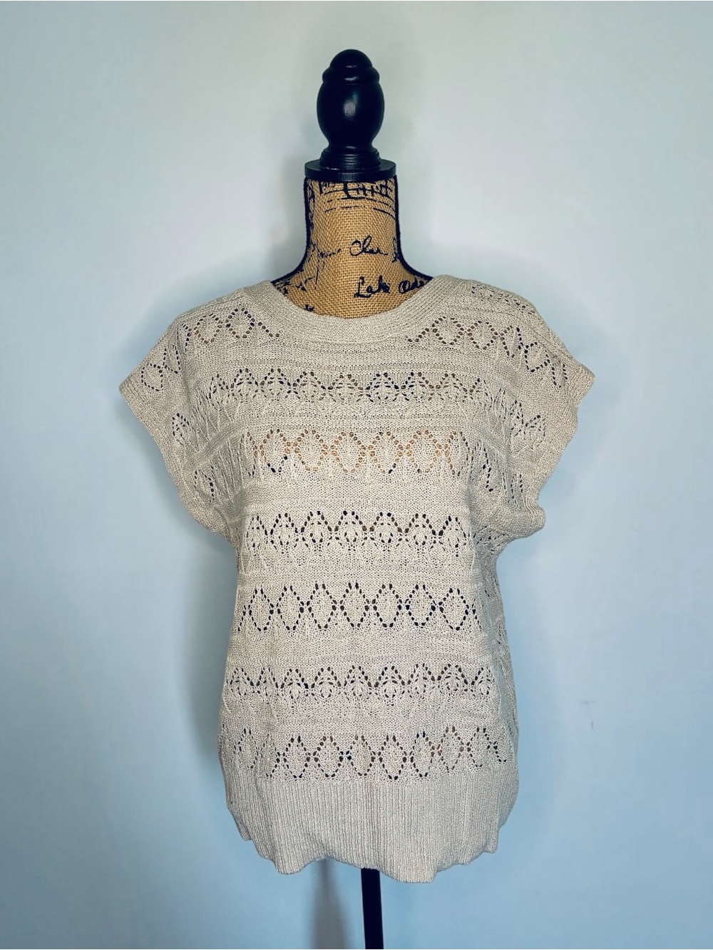 Maurices Cream Open-weave Knit Short Sleeve Sweater Vest